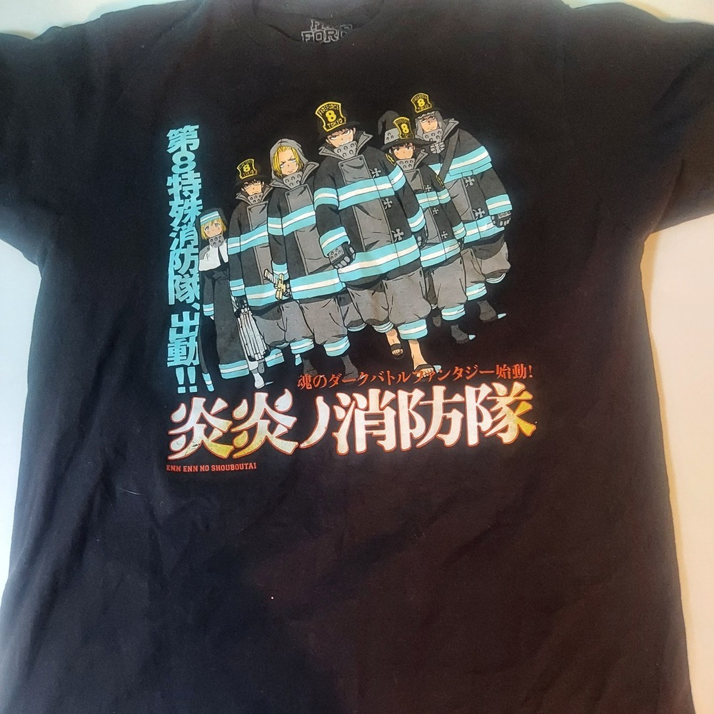 Anime Fire Force‎ T Shirt L Black Graphics On Front